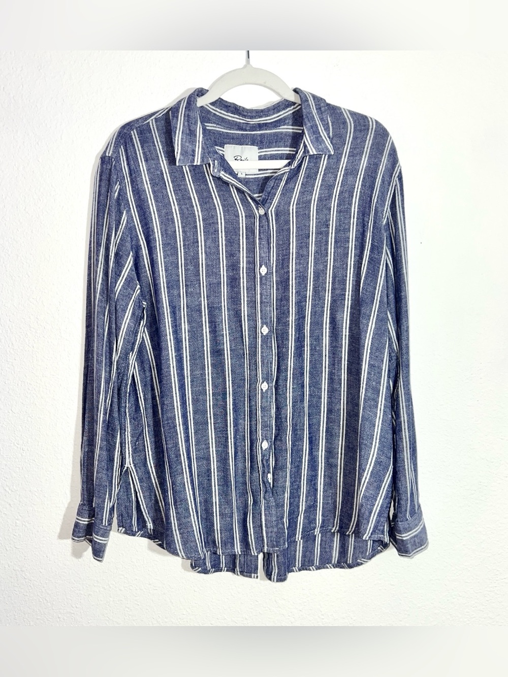Rails Blue Striped Rayon Linen Split Back Button Down Top Size L